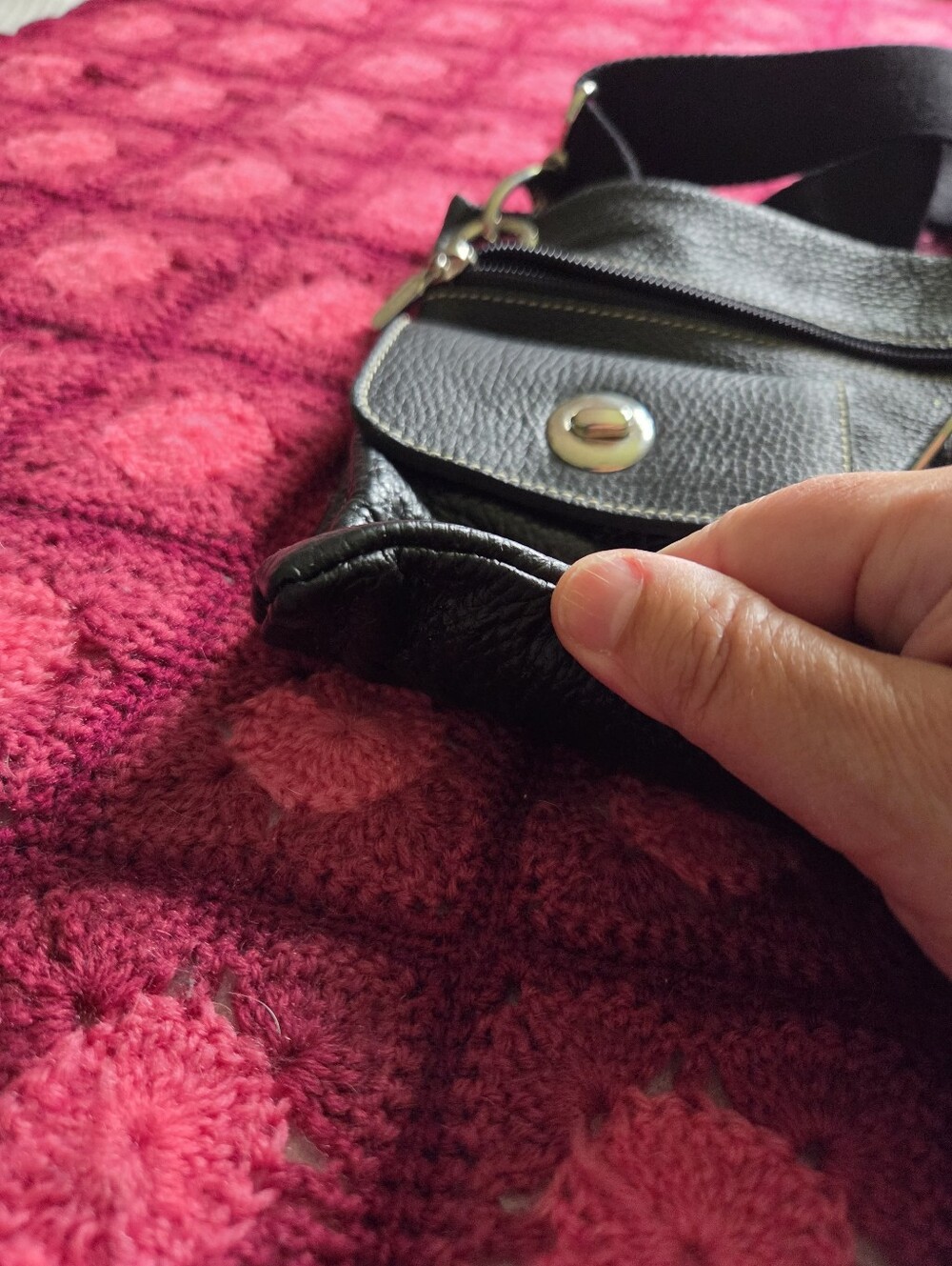 Roots Black Pebbled Leather Crossbody Bag